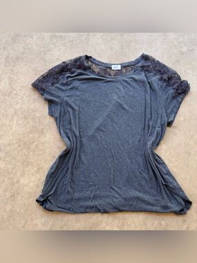 Glitz Charcoal Lace Shoulder Short Sleeve Tee